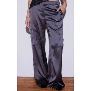 West of Melrose Gray Satin Cargo Wide Leg Pants XXS Y2K Style